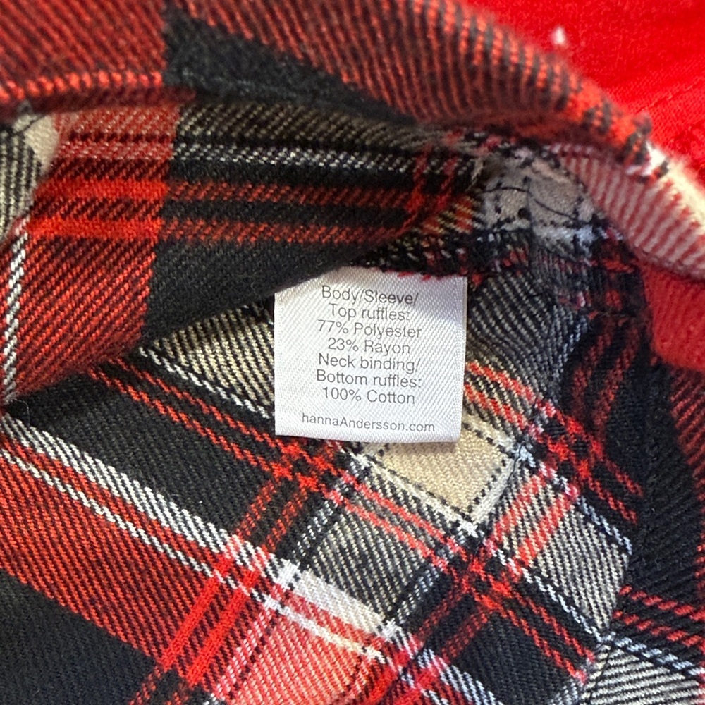 Hanna Anderson Red Black Tan Plaid Ruffle Dress Size 80 US 18-24M - Picture 3 of 3